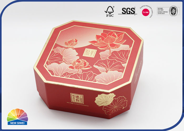 Gold Stamping Logo Octagonal Paper Box With Lid Festival Present Package