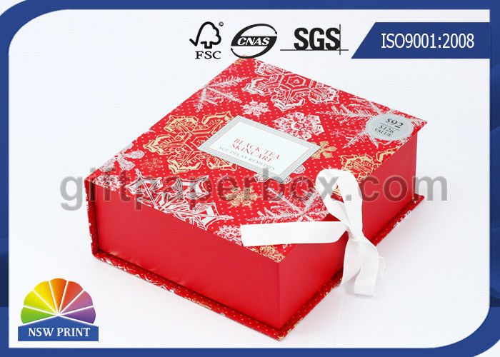 Popular Design Printed Luxury Hinged Lid Gift Box Red Flat Pack Gift Set Fold Paper Box