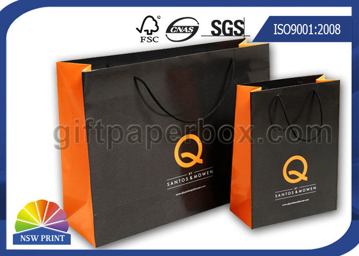 Glossy Black Printed Paper Bags With PP Rope Handle , OEM / ODM Wrapping Bag
