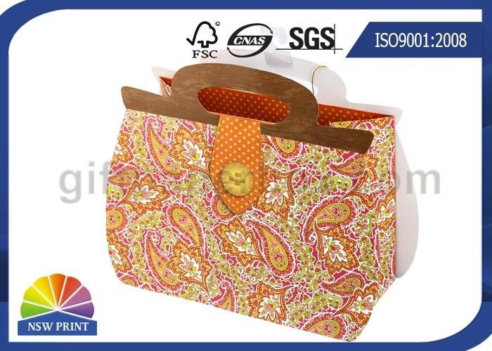 Printing Handbag Shaped Wrapping Paper Gift Bag with Die-cut Handle , Eco-friendly
