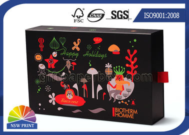 Shiny Laminated Personalized Drawer Paper Box , Black Cardboard Paper Box