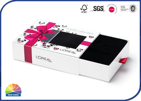 Bowknot Makeup Gift Box Brown Kraft Drawer Box With Clear PVC Window