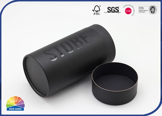 Silver Logo Spot UV Black Paper Packaging Tube For T Shirt