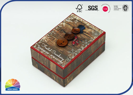 Wood Grain Printing Rigid Shoulder Present Paper Box Packaging Soap